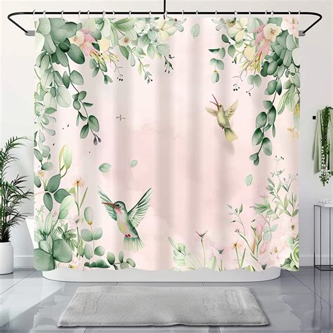 Watercolor Floral Garden Shower Curtain With Hummingbirds And