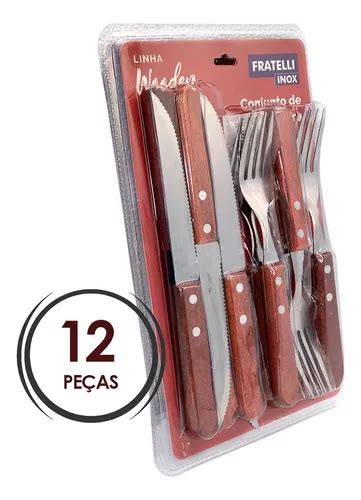 Conjunto De Garfos E Facas Inox Cabo Madeira Wooden Pe As Mercadolivre