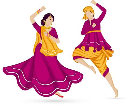 Faceless Indian Couple Playing Dandiya In Traditional Attire On White