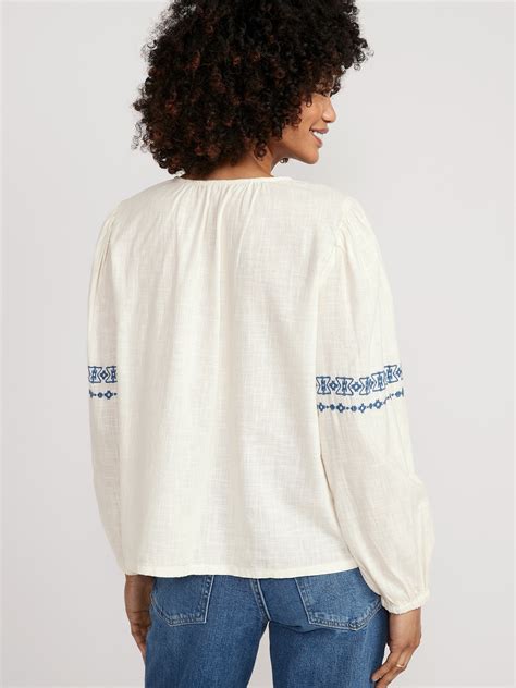 Lace Up Embroidered Poet Blouse For Women Old Navy