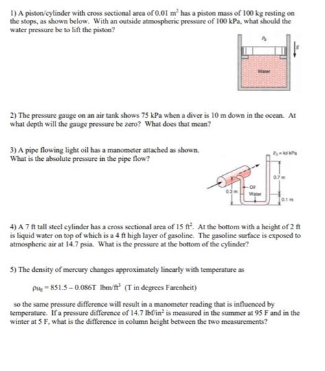 Solved 1 A Pistoncylinder With Cross Sectional Area Of