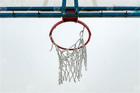 Frozen Outdoor Basketball Hoop In Winter Snow Stock Image Image Of