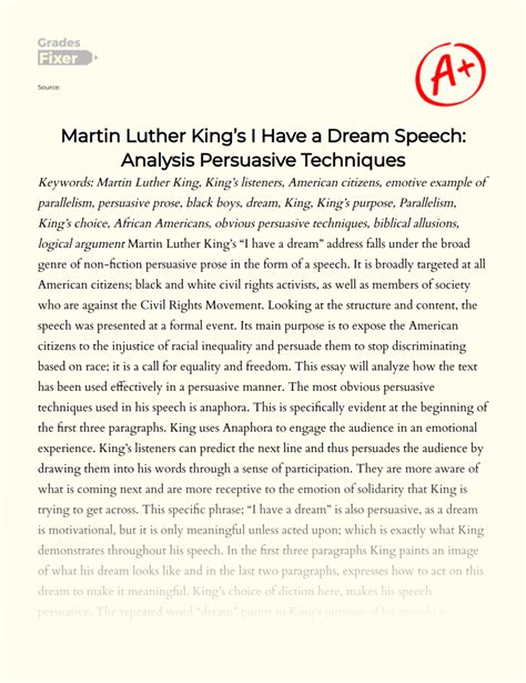 Martin Luther Kings I Have A Dream Speech Analysis Persuasive