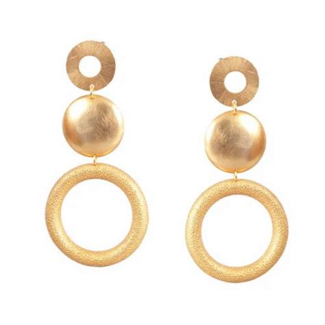 Silver Brass Gold Plated Brushed Texture Dangle Three Circle Earring