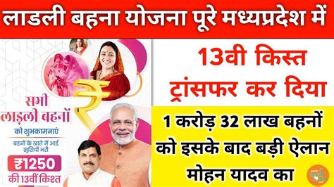 Ladli Behna Yojana Mp New Update लाडली बहना योजना 13वी किस्त ट्रांसफर