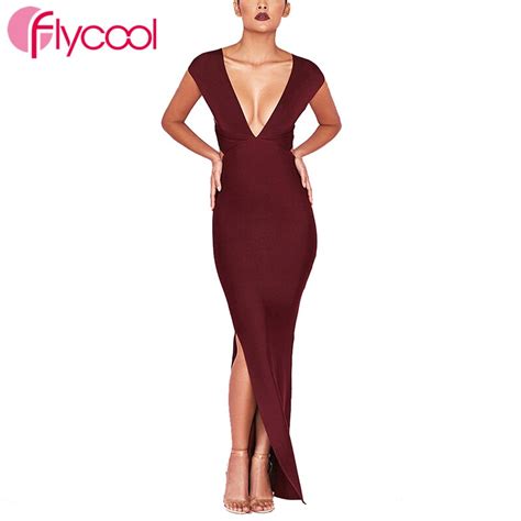 Flycool 2019 Summer Sexy Women Deep V Neck Solid Bandeau Bandage Dress Backless Fashion Party