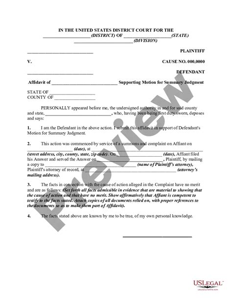 Affidavit Of Defendant Supporting Motion For Summary Judgment Motion