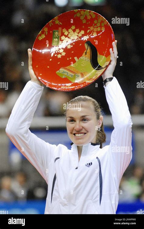 TOKYO Japan Swiss Former World No 1 Martina Hingis Holds Her Trophy