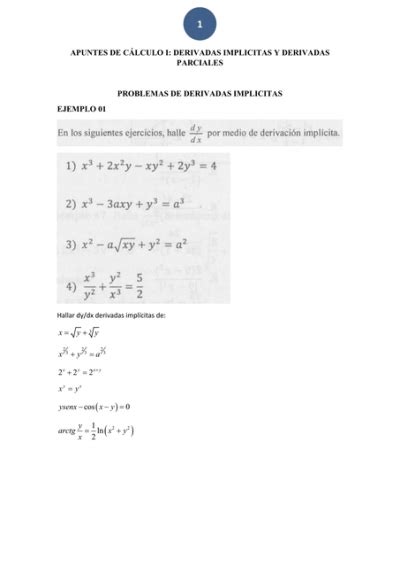 Apuntes De C Lculo I Derivadas Implicitas Y Parciales