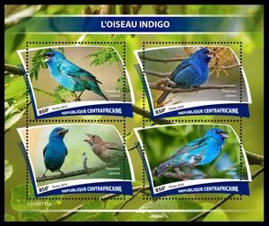 Stamp Indigo Bunting Passerina Cyanea Central African Republic