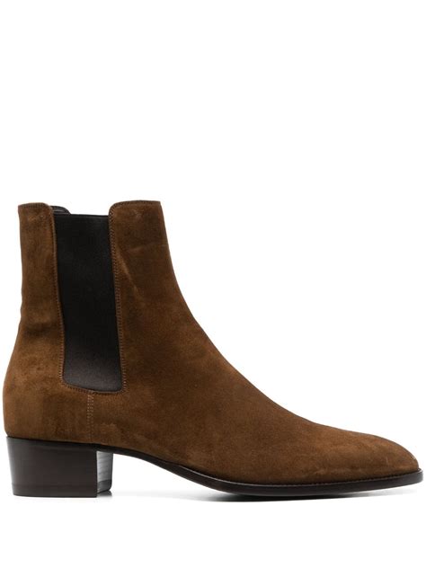 Saint Laurent Wyatt 40 Suede Leather Chelsea Boots In Brown ModeSens