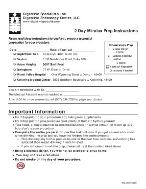 Fillable Online Day Colonoscopy Bowel Prep Instructions Fax