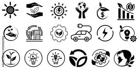 Sustainable Icons Ecological Icons Collection Green Energy And Sustainable Development Concept