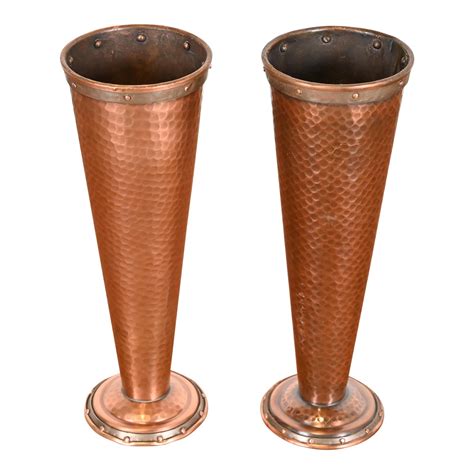 Joseph Heinrichs Style Arts And Crafts Hand Hammered Copper Vases Pair Chairish