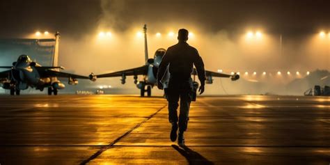 Vista Trasera De Un Piloto De Combate Abordando Un Avión De Combate En