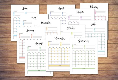 8 5 X 11 Inch Blank Monthly Calendar Page Template Instant Etsy Blank Monthly Calendar