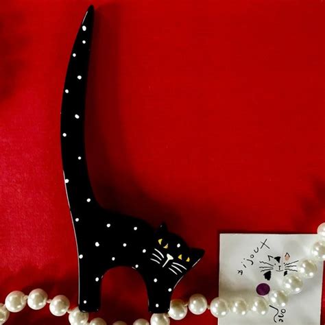 Marie Christine Pavone Broche Chat Queue Pointue Noir Pois Etsy Espa A