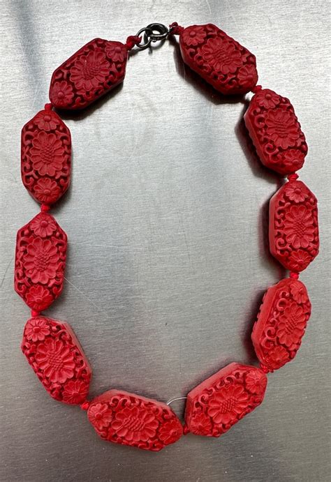 Vintage Red Cinnabar Carved Gem