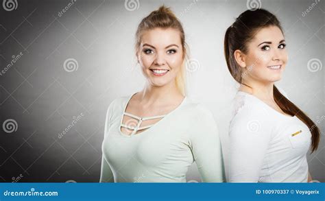 Two Happy Women Friends Having Fun Stock Image - Image of happy, brown ...