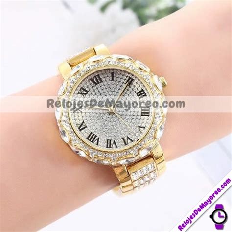 Reloj Diamantes Dorado Extensible Metal N Meros Romanos R Relojes