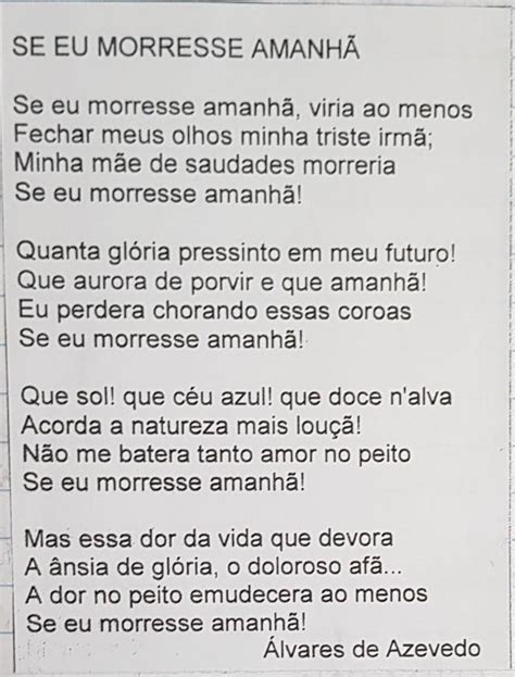 Leia O Poema A Seguir E Responda O Que Se Pede Texto Se Eu Morrer