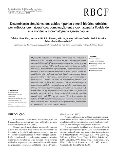 (PDF) Determinação simultânea dos ácidos hipúrico e metil-hipúrico ...