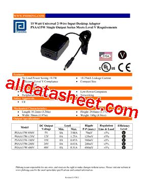 Psaa W V Datasheet Pdf Phihong Usa Inc