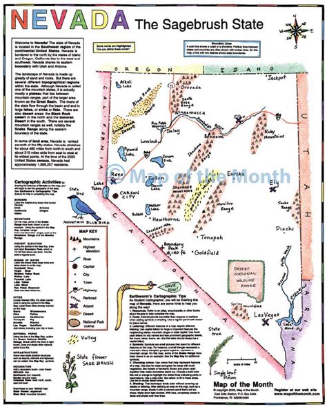 Nevada map - Blank outline map, 16 by 20 inches, activities included