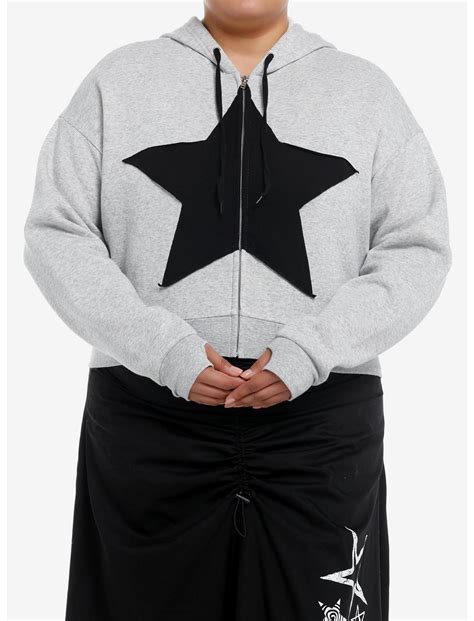 Social Collision Black Star Grey Crop Girls Hoodie Plus Size Hot Topic