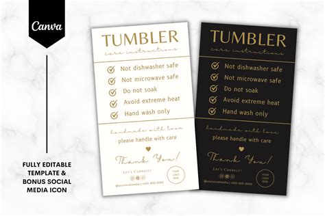 Tumbler Care Card Template Black & Gold Graphic by Sundiva Design ...