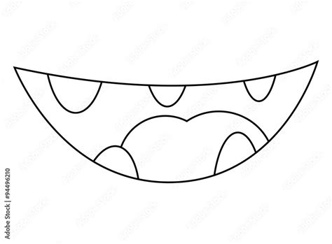 Cartoon smile, mouth, lips with teeth. vector silhouette, outline ...