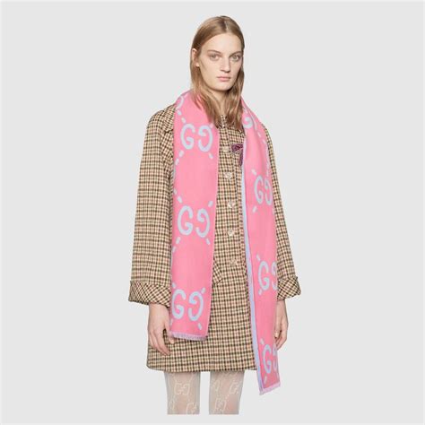 Shop The Gg Jacquard Wool Silk Scarf In Pink Wool At Guccicom Enjoy