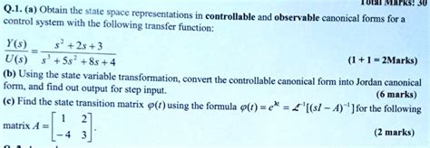 SOLVED 10ta Marks Su Q 1 A Obtain The State Space Representations