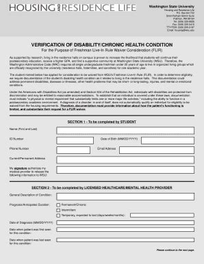 Fillable Online Verification Of Disability Chronic Health Condition