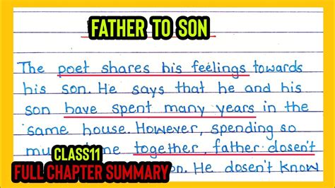 Class 11 Cbse Father To Son Summary In English Hornbill Summary