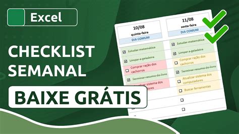 PLANILHA DE CHECKLIST SEMANAL no EXCEL DOWNLOAD GRÁTIS YouTube