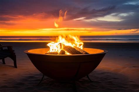 Beachside Fire Pit Evening Premium Ai Generated Image