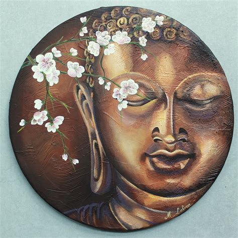 Bouddha Et Fleurs De Cerisier Commande Peinture Acrylique Sur