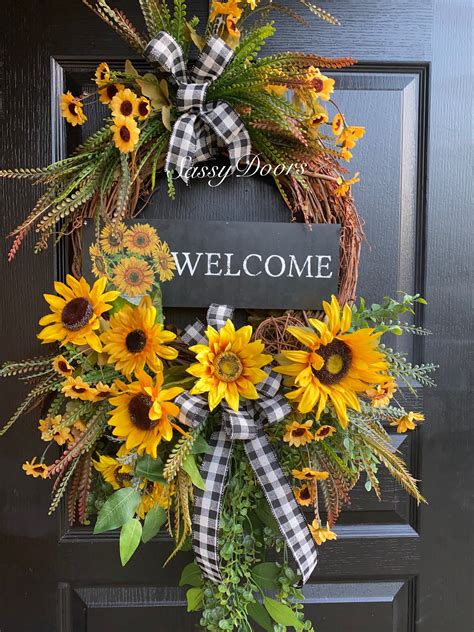 Sunflower Wreath Housewarming Gift Sunflowers Wreath Sunflower Front