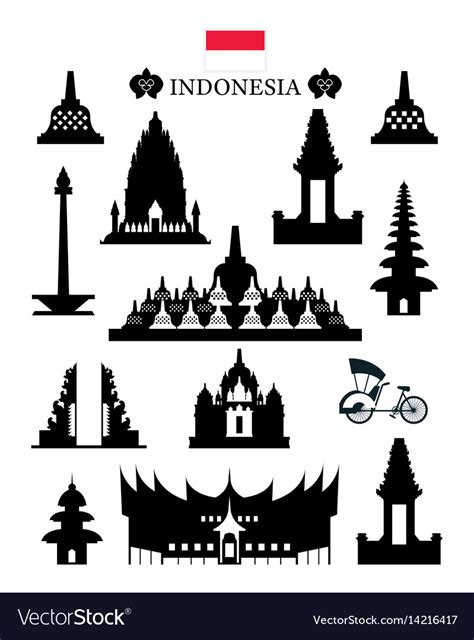 Indonesia landmarks architecture building object Vector Image