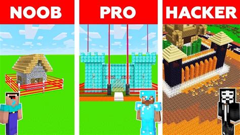 Minecraft Noob Vs Pro Vs Hacker Safest House Build Challenge In Minecraft Animation Youtube