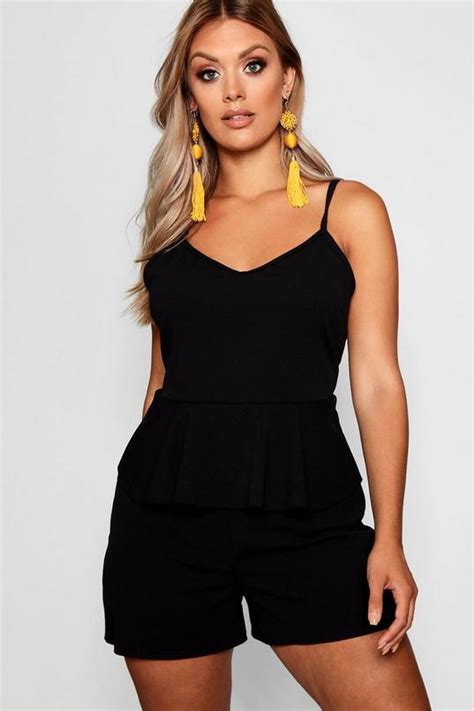 Plus Strappy Peplum Romper Boohoo