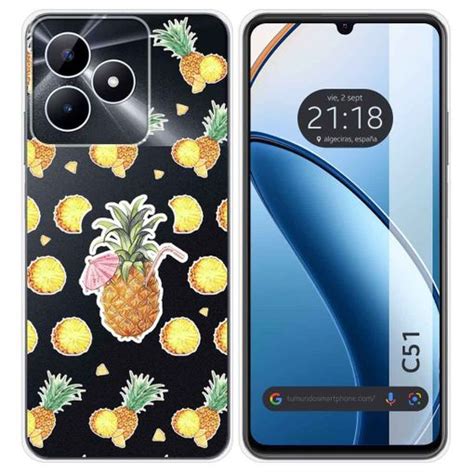 Funda Silicona Transparente Para Realme C51 Diseño Piña Dibujos con