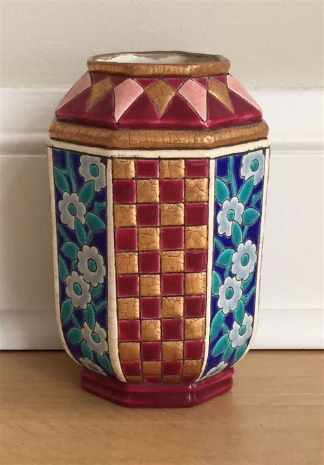 Art Deco Longwy Jar With Panels Of Floral And Geometric Designs C