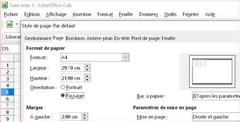 Format Paysage Libreofficecalc