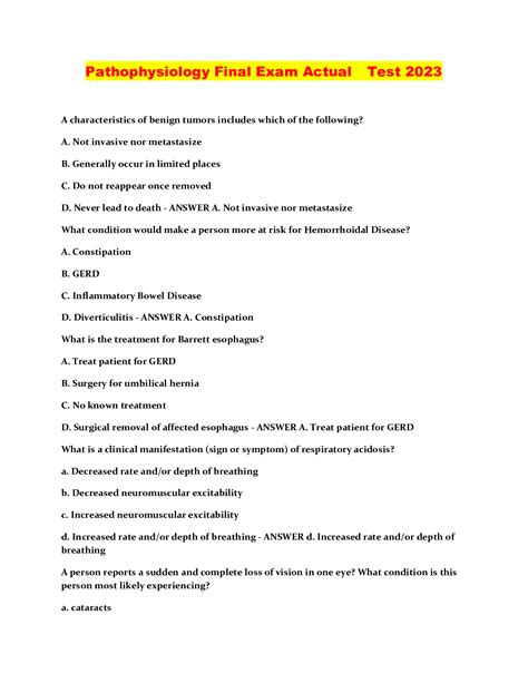 Pathophysiology Final Exam Actual Test 2023 Browsegrades