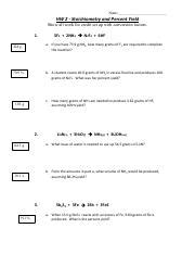 Stoichiometry And Percent Yield Calculations For Chemistry Course Hero