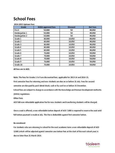 Uptown School Dubai, UAE - School Fees | PDF | Cheque | Fee