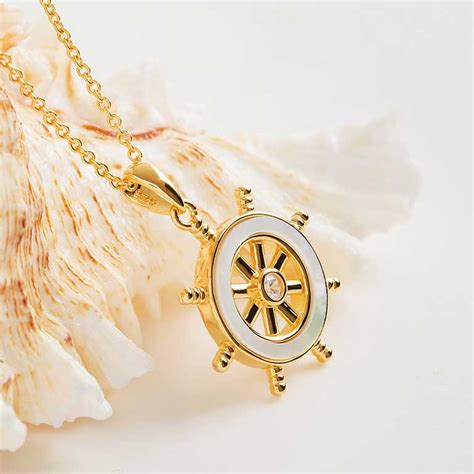 14k Gold Vermeil Mother Of Pearl Ship Wheel Necklace