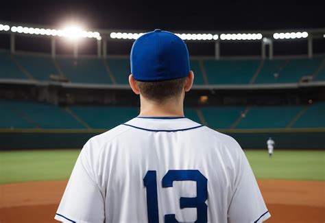 Rear View Of A Baseball Player Standing Ready In The Middle Of Baseball